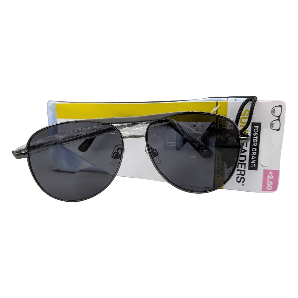 Foster Grant SunReaders Aviator Sunglasses Black Metal Frame +2.50 Reading Power
